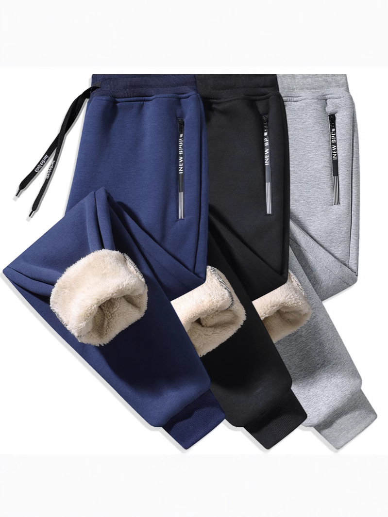 Cross-border fleece-lined Thickened Lamb Fleece Sweatpants Flat Mouth Straight Beveled Pants Fashion Casual Sports Pants