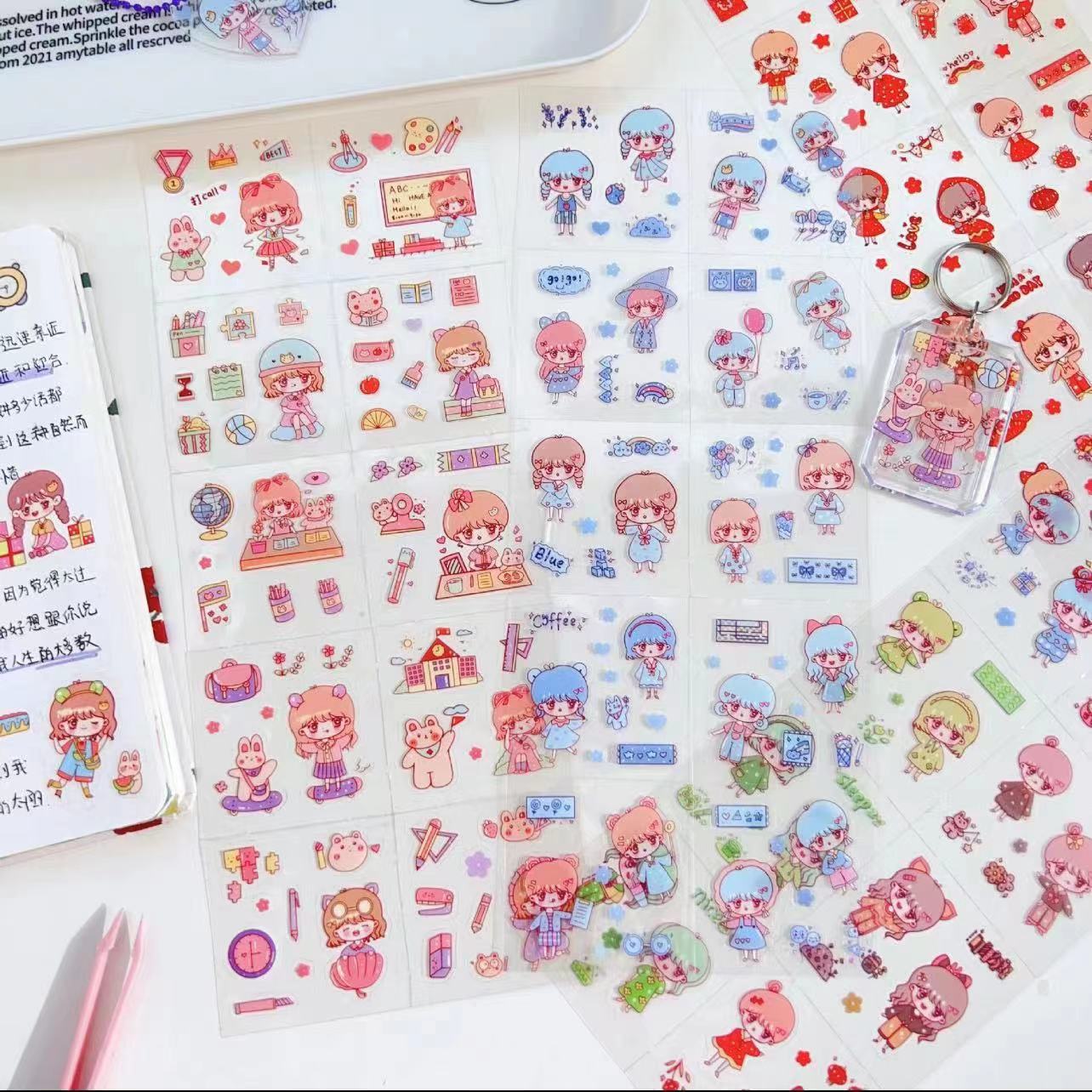 100 sheets of non-repeating hand account stickers cute girl cartoon cute decorative waterproof notebook material paper stickers