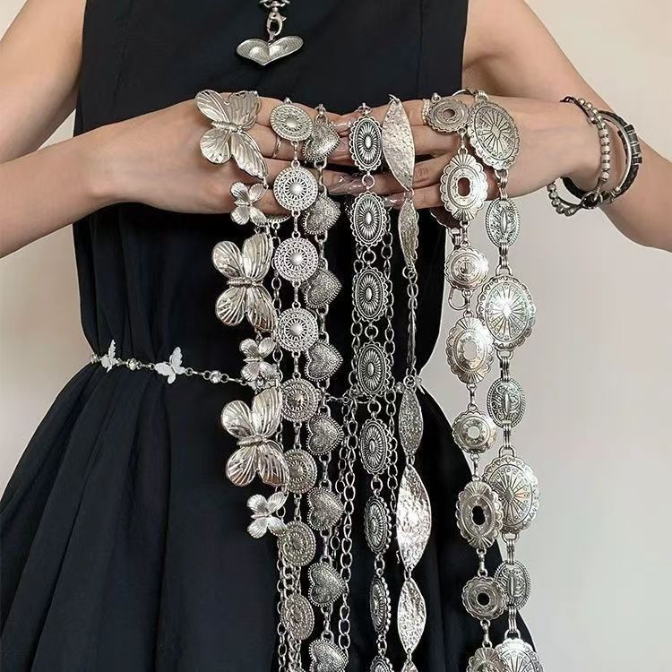 Серебряная цепочка для талии с бабочкой для женщин, ретро сексуальный пояс с джинсами, кожаный пояс Yk, декор для талии, европейский и американский стиль