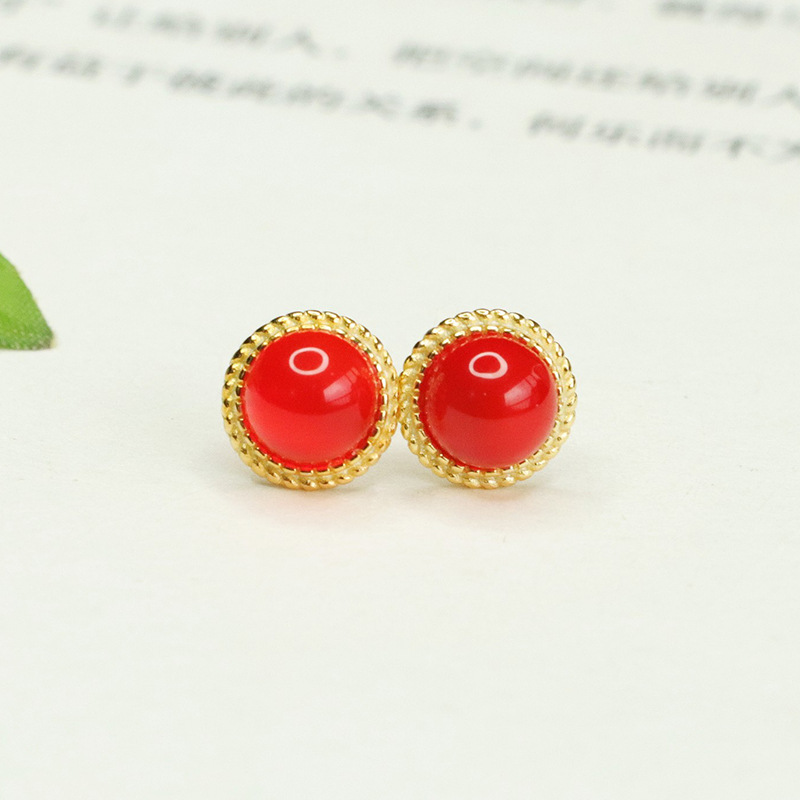 Aiyu Red Agate S925 Silver Needle Earrings Chalcedony Earrings Jewelry Factory Wholesale AY3101001