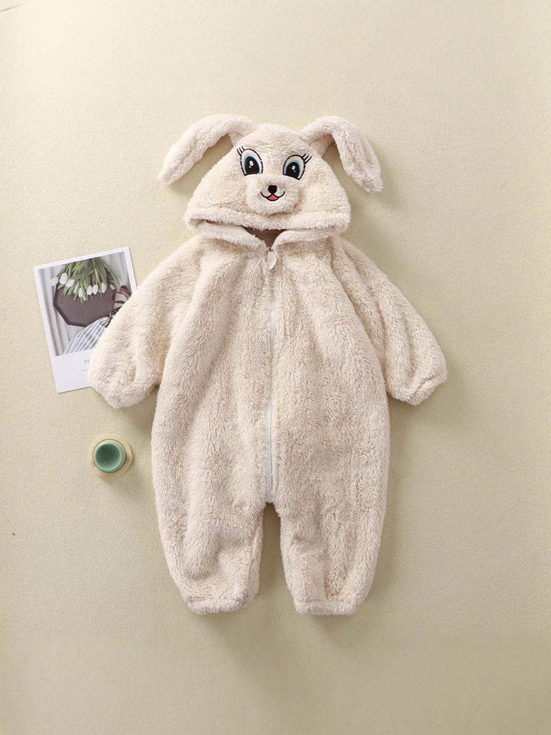 Baby cartoon bunny panda plush jumpsuit infant cute warm clothes children's one-piece homewear Coverall