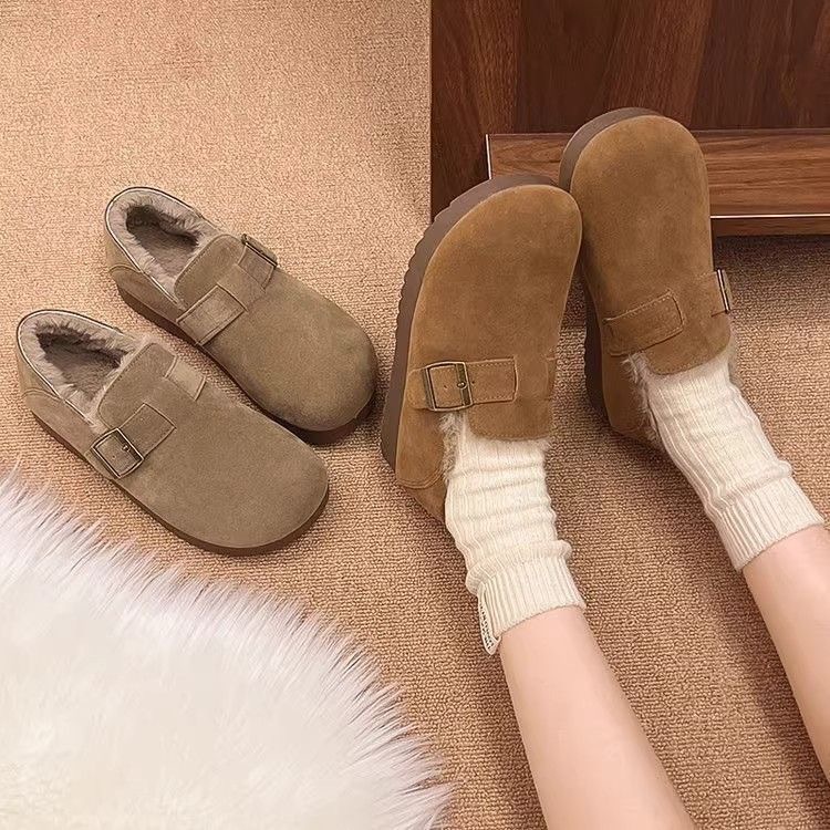 All-Inclusive Warm and Velvet Birkenstock Shoes for Women 2025 Winter New Versatile Thick-Soled Bean Shoes Casual Slip-On Cotton Shoes