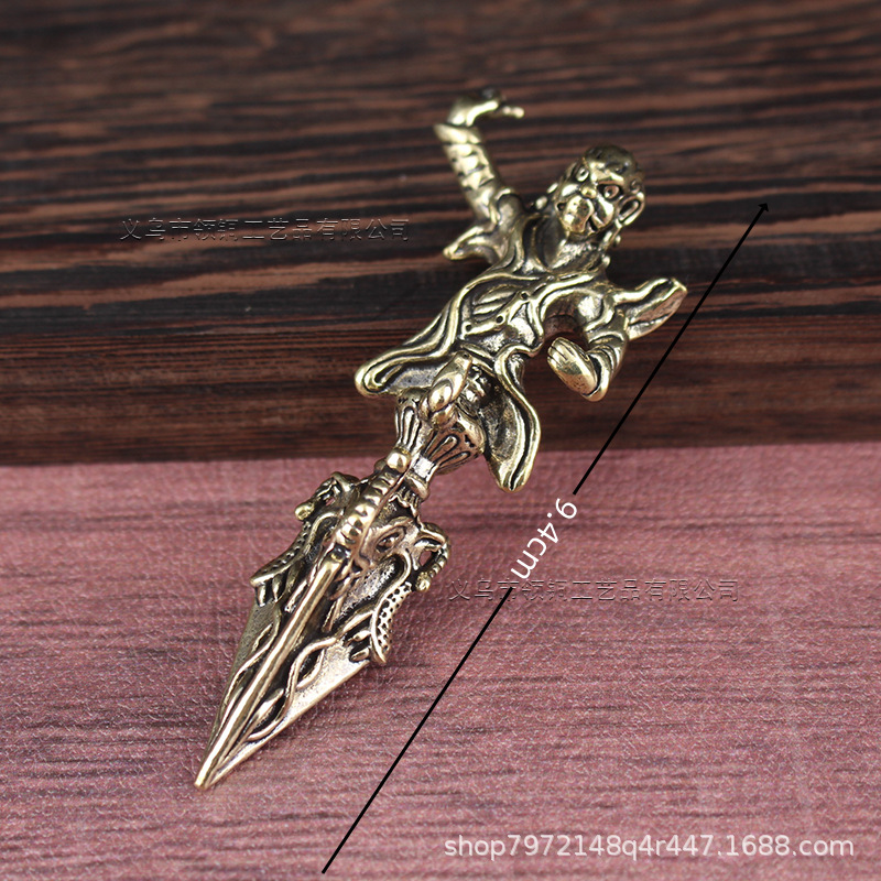 Brass Vintage Dressed Xizang Tantric Instrument Large Vajra Pestle Treasure Pestle Angry Lotus Master Demon-lowering Pestle Ornaments