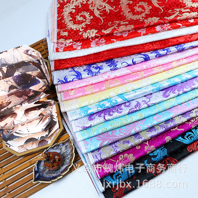 Brocade Fabric, Ancient Han Dynasty, Kimono, Tang Suit, Jacquard Silk Silks and Satins Cheongsam Clothing Fabric, Phoenix Tail Peony Flower