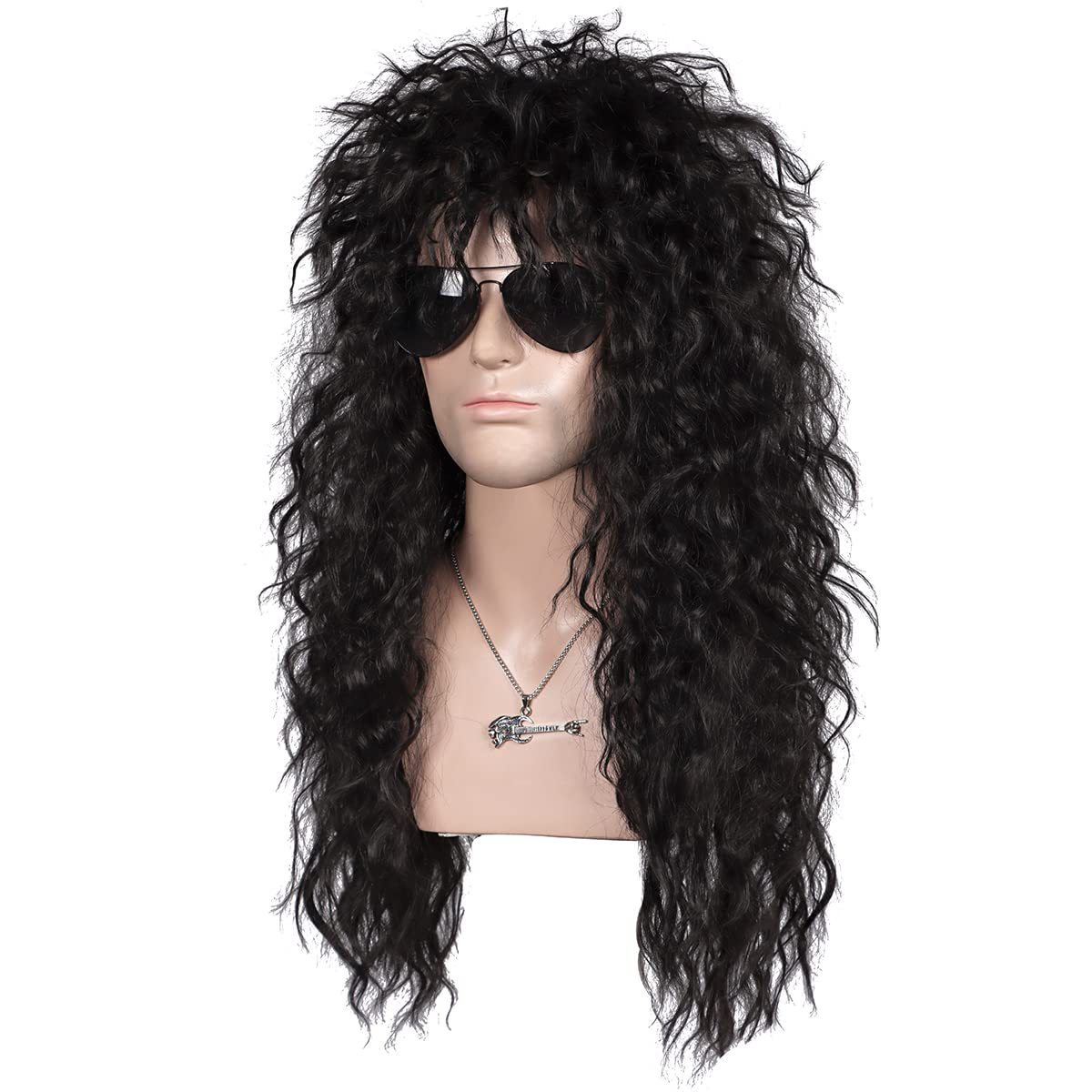 Amazon Hot European and American Men's Wig Cyberpunk Rock Long Curly Hair Halloween Fancy Dress Wig