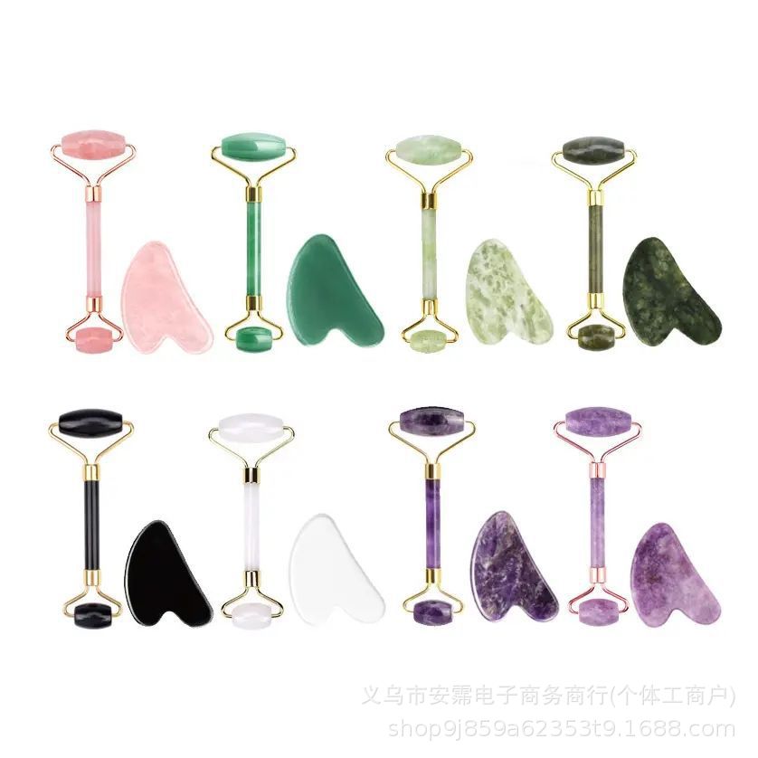 Набор массажеров с роликом из розового кварца в форме сердца для глаз и лица, двусторонний ролик, массажный стики