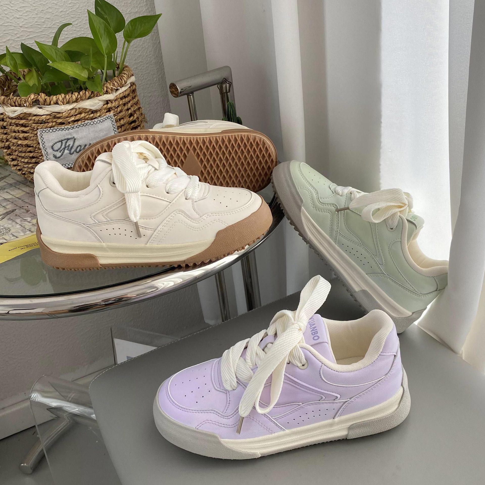 Лавандовые туфли для женщин 2024 осень с юбкой белые туфли шикарные повседневные спортивные туфли 5316/5316M