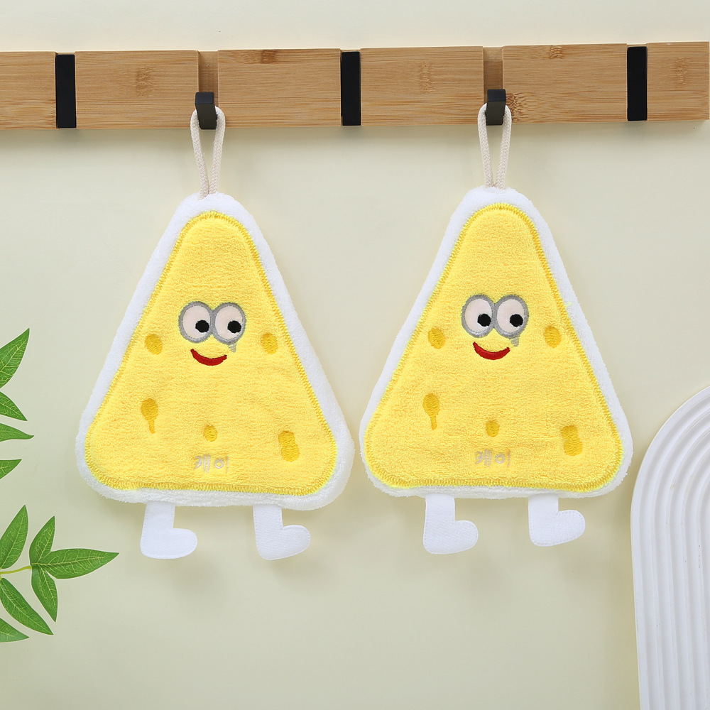 Hand Towel Cute Cartoon Cheese Toast Series Baking Hand Towel Hanging Absorbent Kidsren's Coral Velvet Small Towel
