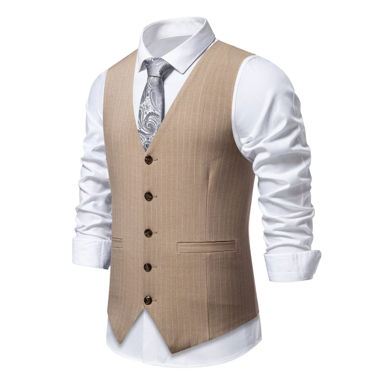 Foreign Trade European Size New Men's Striped Suit Vest Men's Fashion Business Dress Casual Single-Breasted Vest Jacket