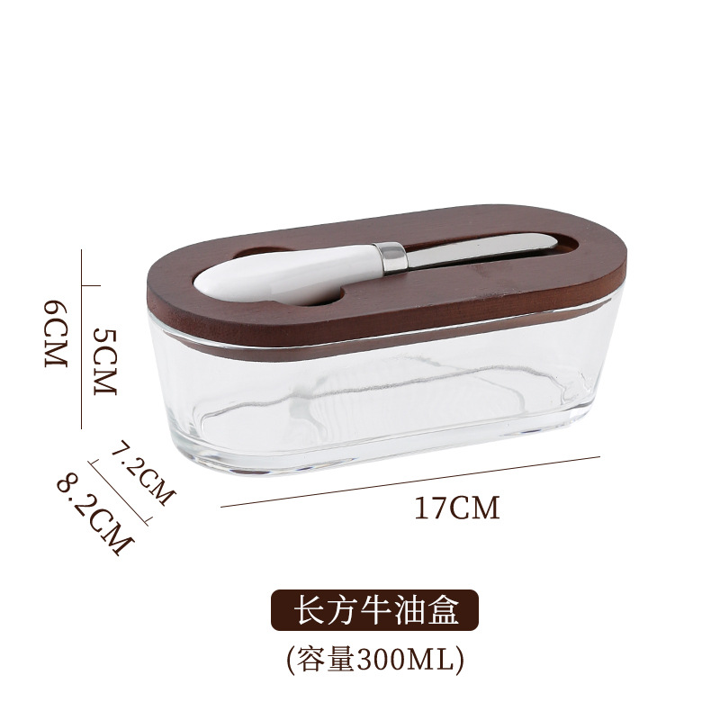 Western-Style Glass Sealed Butter Box with Lid and Spatula, Rectangular Household Cheese Preservation Jar, Household Cheese Box Wholesale