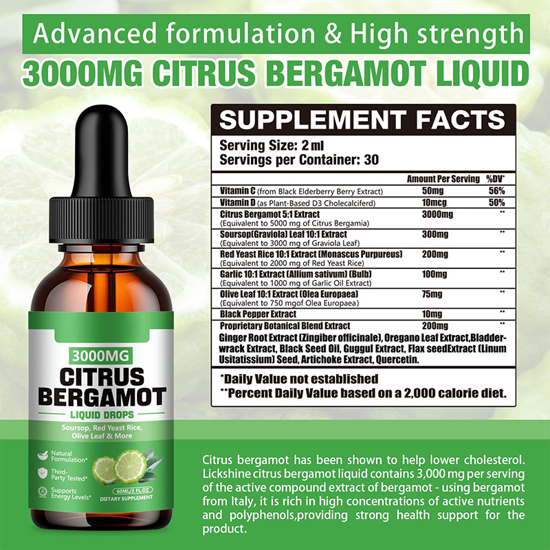 Citrus Bergamot Liquid Drops Easy Absorption Lower Cholesterol Supplement for Immune Support Health