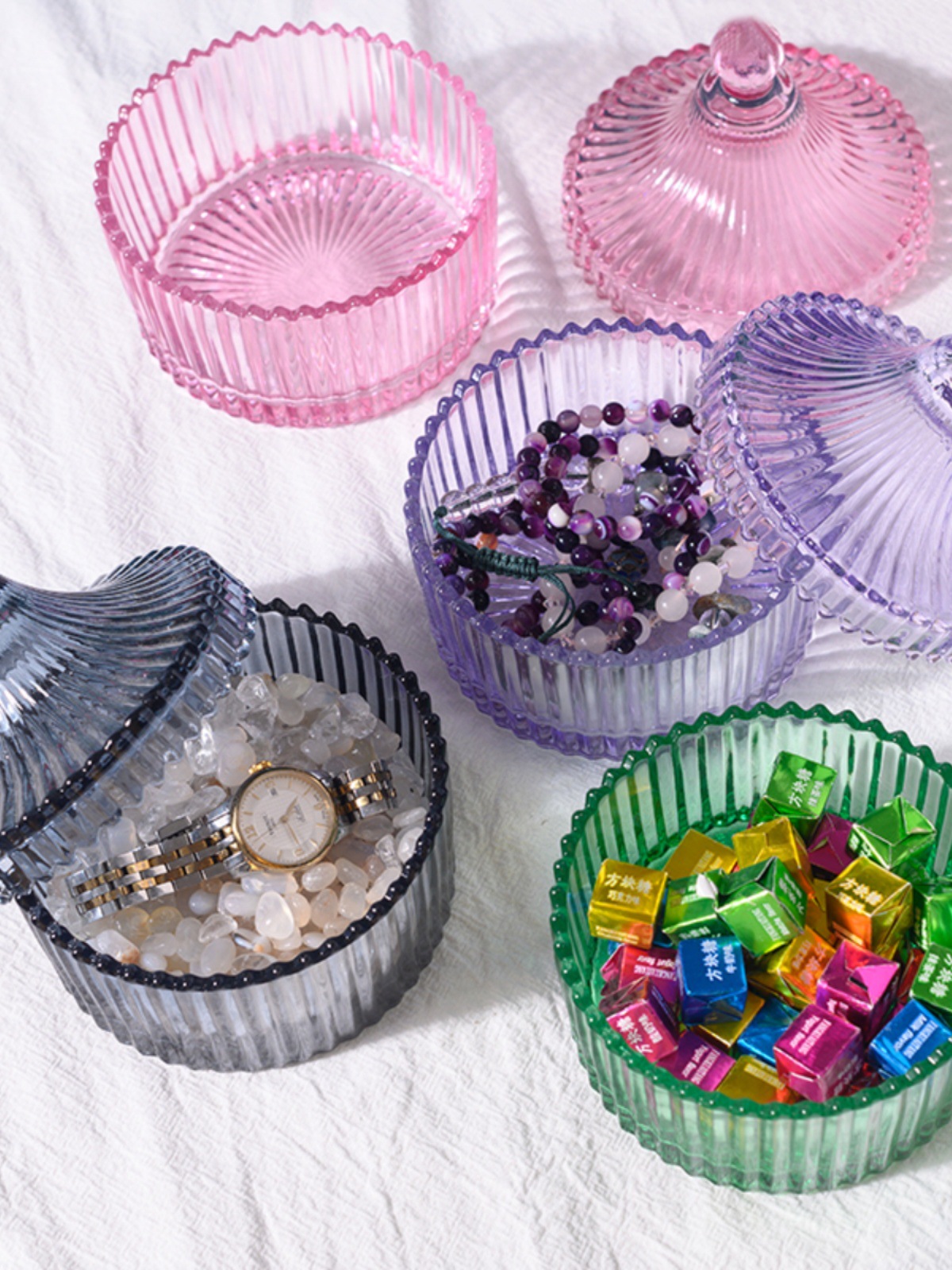 European Glass Candy Jar Transparent Storage Jar with Lid Fruit Bowl Sugar Jar Seasoning Jar Ashtray Jewelry Box Free Shipping