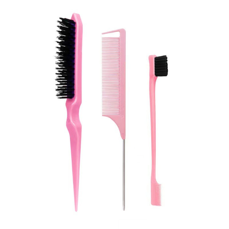 Hairdressing Tail Comb, Detangling Comb, Double-Ended Comb, Three-Row Eyebrow Brush, Three-Piece Makeup and Hair Styling Set, Brush Tools for Eyebrow Shaping