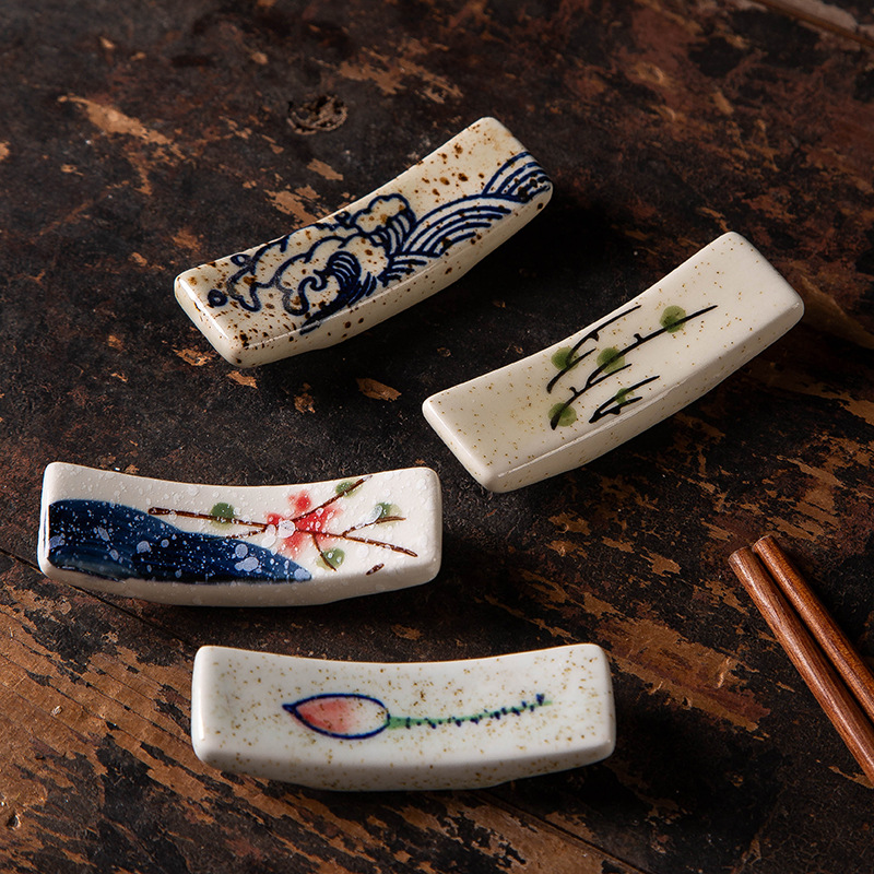 Japanese-Style Chopstick Holder Home Tableware Chopstick Rest Ceramic Small Chopstick Holder Antique Multifunctional Hotel Chopstick Holder Chopstick Rest