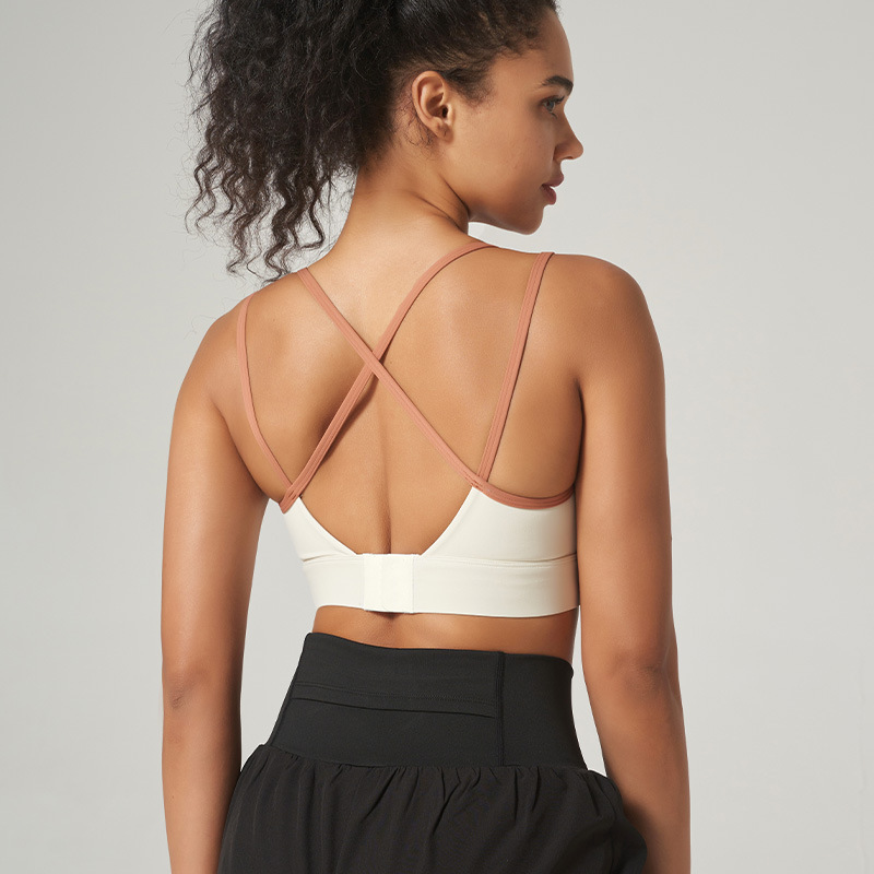 Strappy Outdoor Sports Bra Shockproof Fixed Integrated Beautiful Back Cross-Border New Running Fitness Yoga Women's Bra