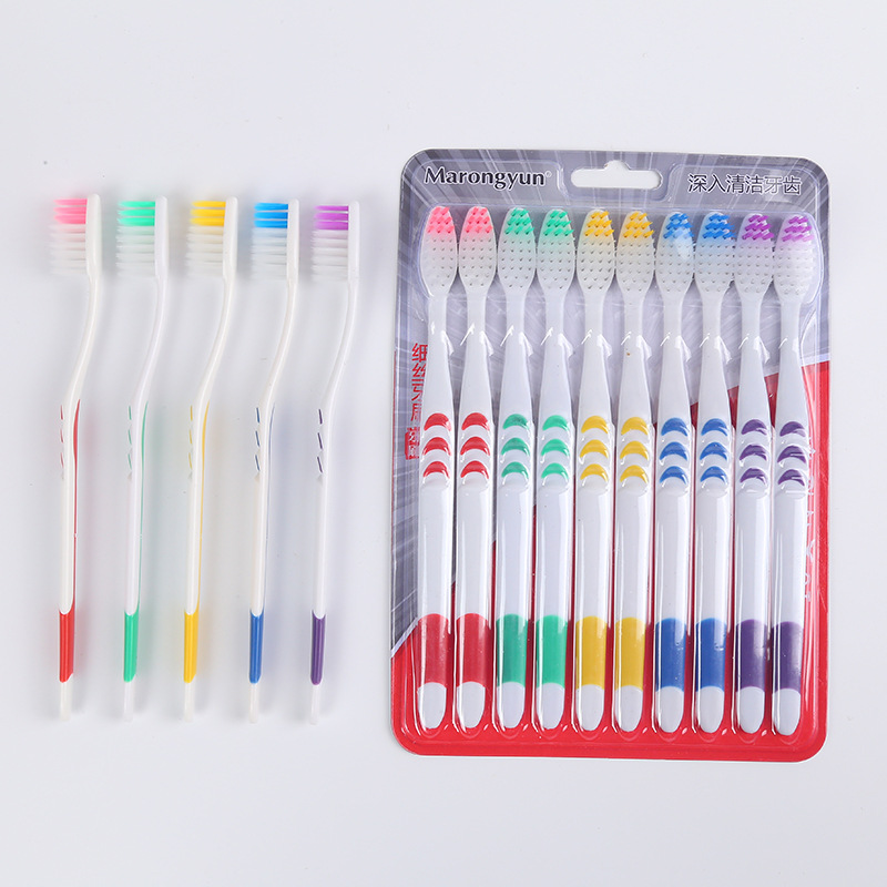 Adult Bamboo Charcoal Toothbrush Black and White Two Colors 10 Pack Family Pack Two Yuan Store Supermarket Small Moon Adult Soft Hair Toothbrush