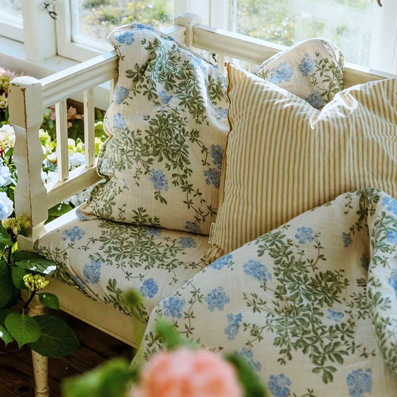 Новый стиль постельного белья, комплект из четырех предметов, стиль ins, детское постельное белье, голубая жасминовая марля, наволочка