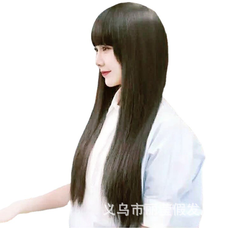 Korean version of cos wig female neat bangs fluffy temperament long straight wig wig black long straight wig spot wholesale