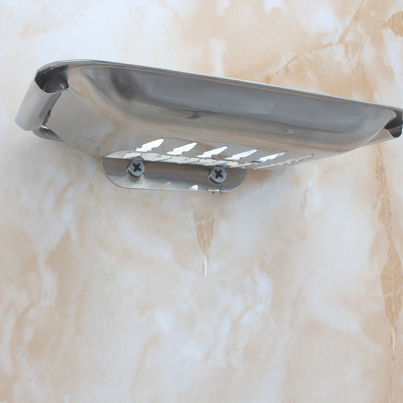 Hotel Stainless Steel Draining Soap Dish Bathroom Wall-mounted Soap Dish No-hole Installation Soap Rack Soap Box