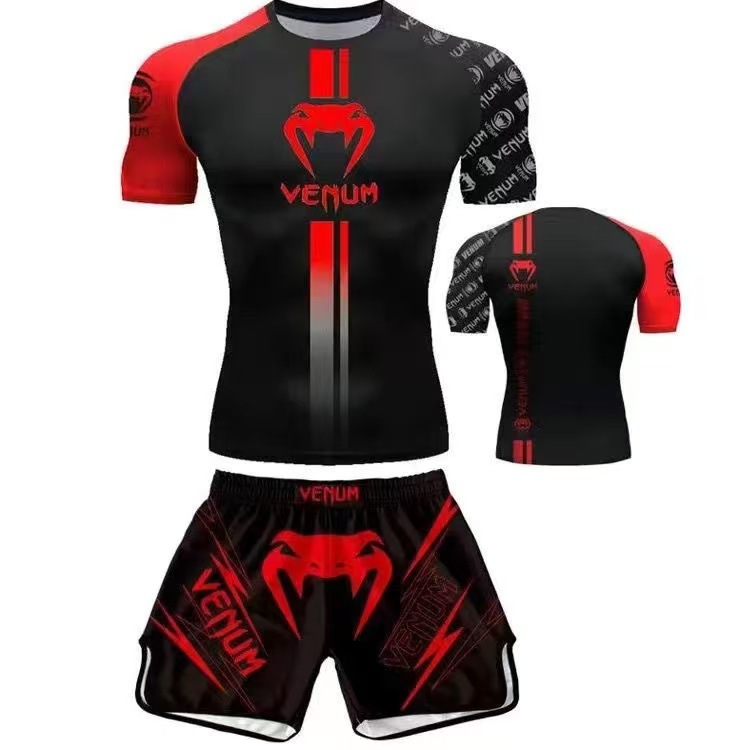 Sparring Training Suit Ufc Suit Men's Boxing Tight-Fitting Quick-Drying Clothing Muay Thai Fighting Short-Sleeved Shorts Gym Fighting