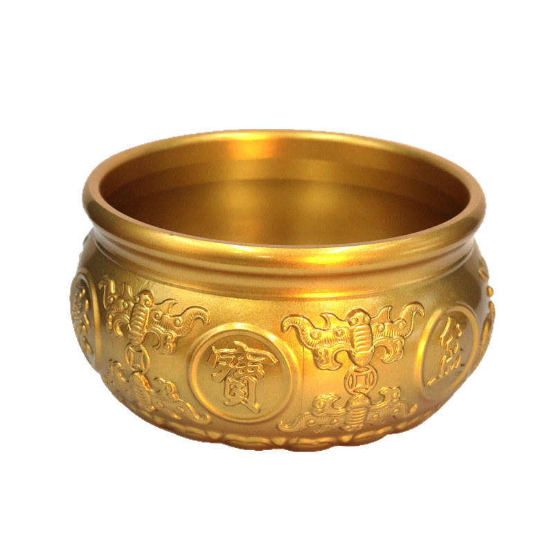 Brass Eight Blessings Double Fish Treasure Bowl Ornament, Wealth-Attracting Treasure Bowl Filled with Ingots, Entrance Desk Wealth-Attracting Craft