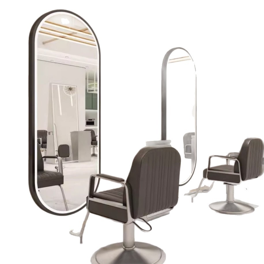 Trendy Hair Salon Mirror Table Hair Salon Mirror Hair Salon Special Haircut Mirror Simple with Led Light Wall-Mounted Single-Sided Mirror