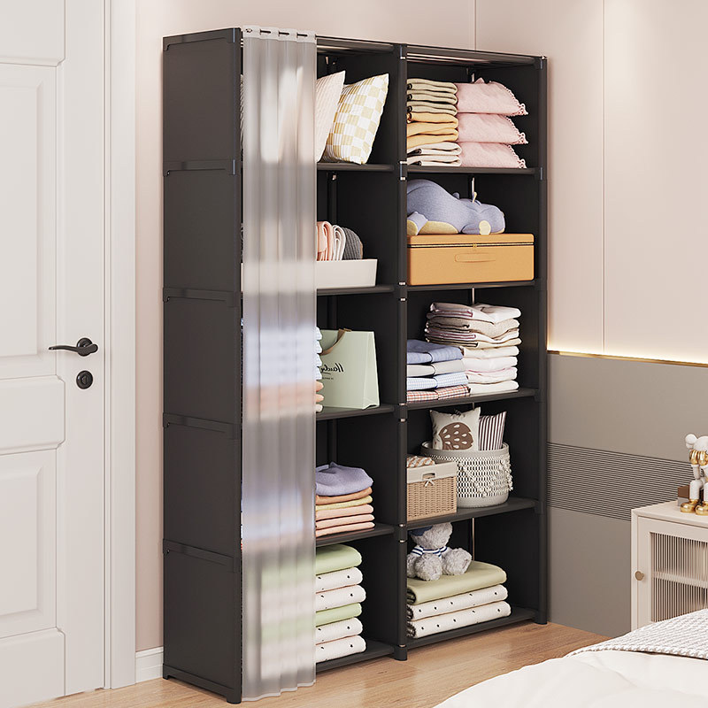 Dust-proof wardrobe household bedroom simple assembly storage cabinet hanging wardrobe rental room small wardrobe multi-layer storage rack