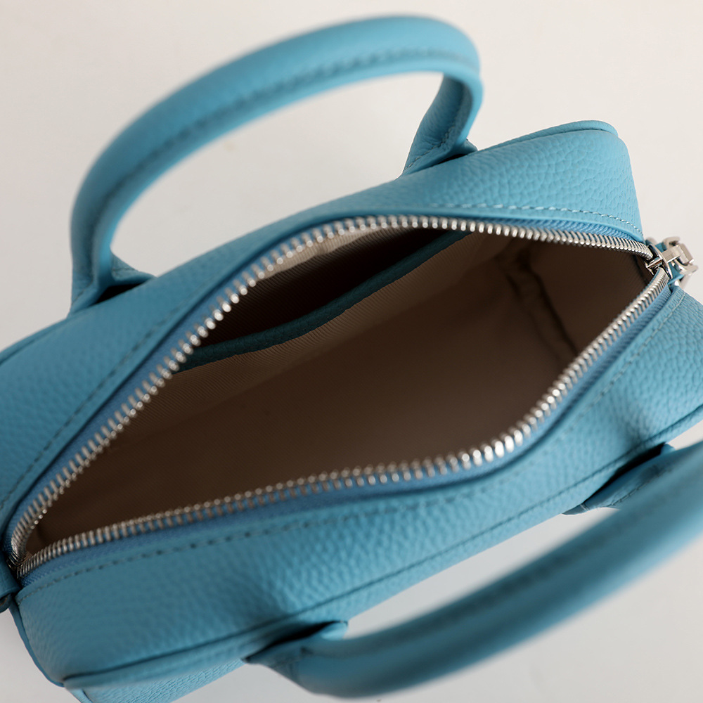 Korean Style Top Layer Cowhide Bowling Bag Women's Handbag Crossbody Bag Boston Bag Genuine Leather Small Bag