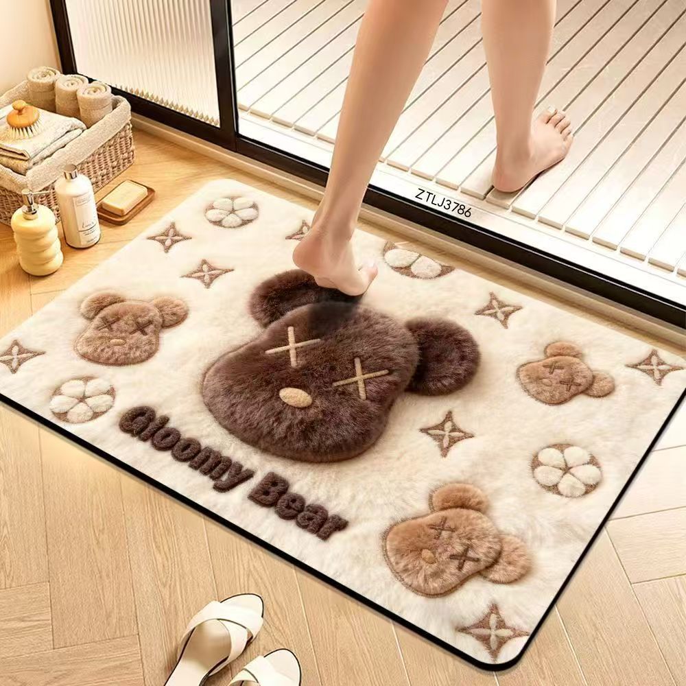 Коврик для пола с мультяшным медведем из диатомовой грязи новый милый нескользящий коврик для спальни ванной комнаты впитывающий коврик
