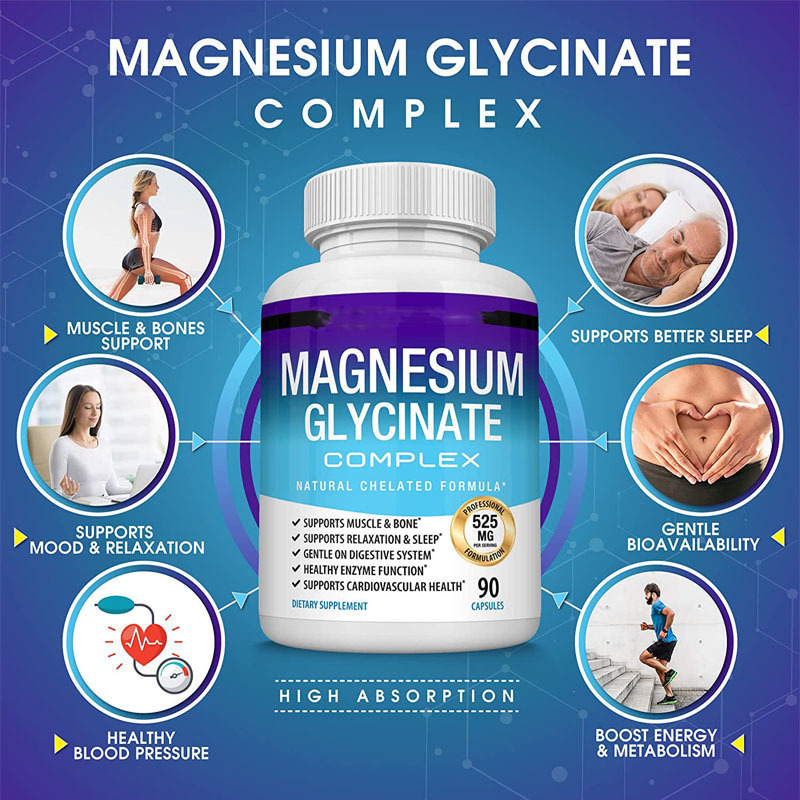 Hot Sale in Stock 90 Capsules of Magnesium Glycinate Capsules Magnesium Glycinate Source Factory Supports Oem