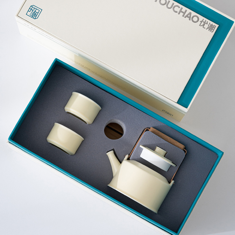 Creative Teapot with Handle, One Pot and Two Cups Tea Set with Tea Tray, Mini Tea Set with Integrated Tea Tray, Portable Set