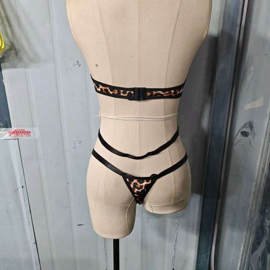 Bingliu Guo Sexy Lingerie Sexy Leopard Print Temptation One-Piece with Wild Cat Ears Headband