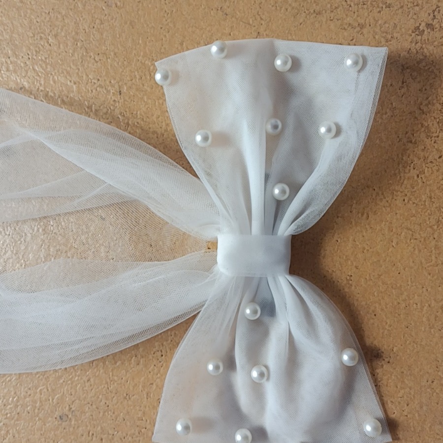 New Foreign Trade Super Fairy Pearl Bow Small Veil License Wedding Dress Elegant Girl Top Clip Hairpin Hair Accessories