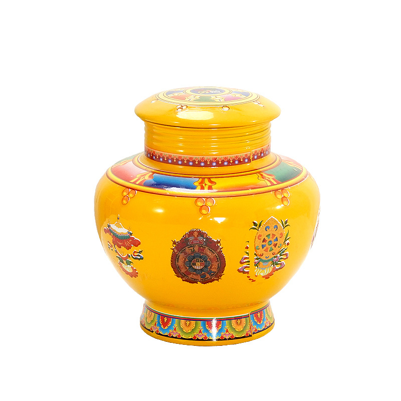 Red Copper Natural Color Printed Eight Auspicious Objects Feng Shui Wealth God Ethnic Style Home Altar Decoration Ornament