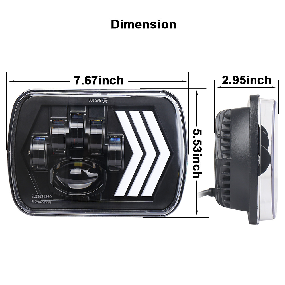 5X7 Square Wrangler Headlight 5x77inch Cherokee Headlight 55W Led Work Lights Truck