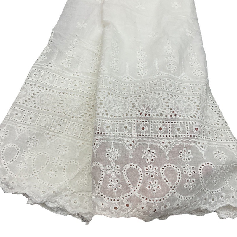 All Cotton Large Machine Embroidered Cotton Cloth Perforated Embroidered Cloth Women's dress Short Sleeve Fabric Striped Embroidered Cotton Cloth