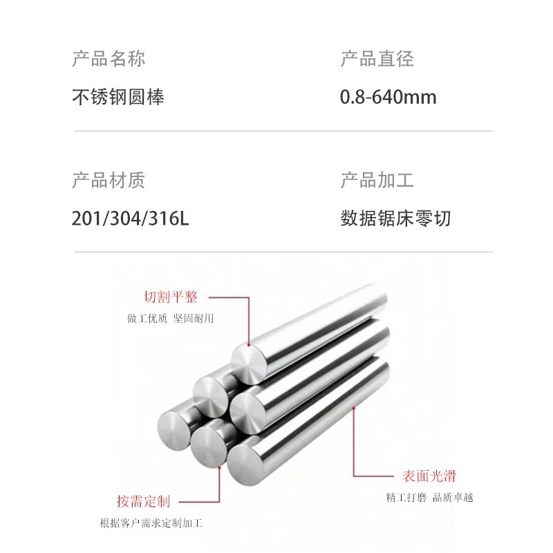 Wholesale In-Stock Stainless Steel 304 Grinding Rods, Easy-To-Turn Bright Rods, Precision-Drawn Round Steel, Glossy Black Rods, Straight Round Steel
