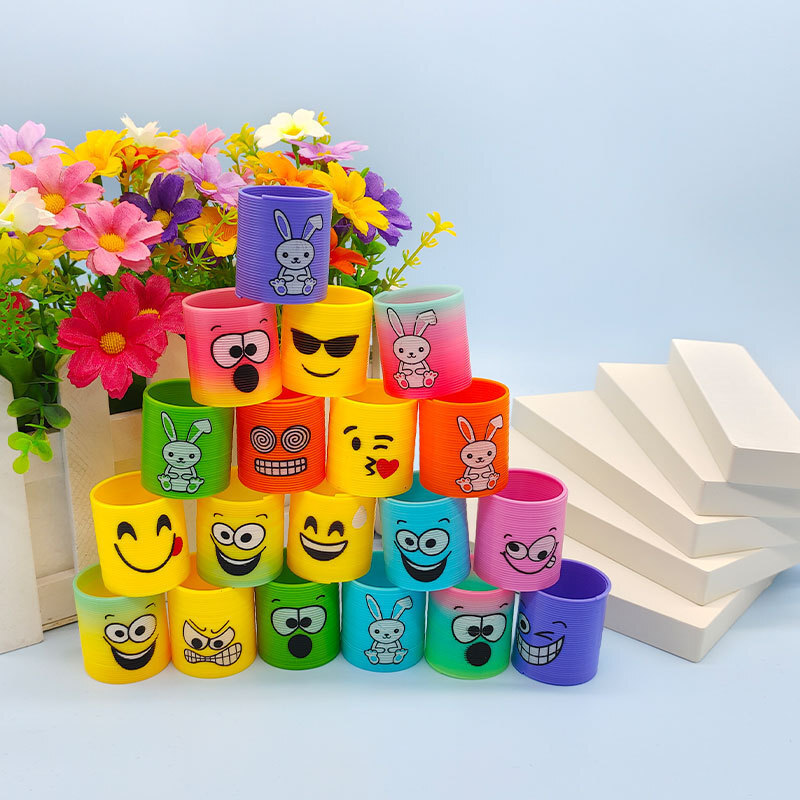 Cross-Border Hot-Selling Spring Ring Small Gift Puzzle Nostalgic Smiling Face Expression Jenga Magic Rainbow Ring