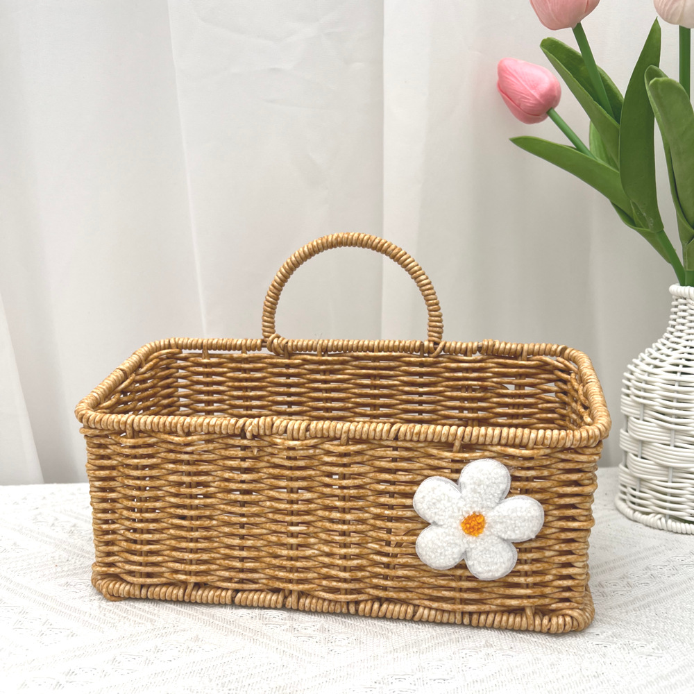 Imitation Rattan Woven Storage Rack Kitchen Bathroom Decoration Wall Hanging Flower Arrangement Storage Wash Rack Ginger and Garlic Wall Hanging Basket