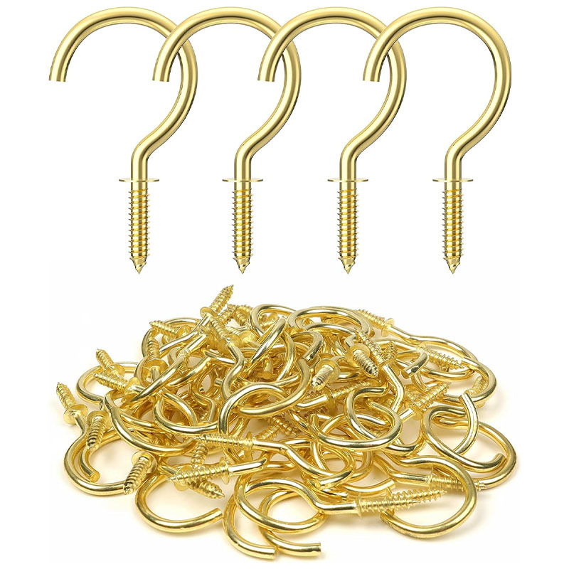 Factory Supply 8 Sizes Black Gold Silver Screw-In Cup Hook Ceiling Metal Hook Wall Screw Hook