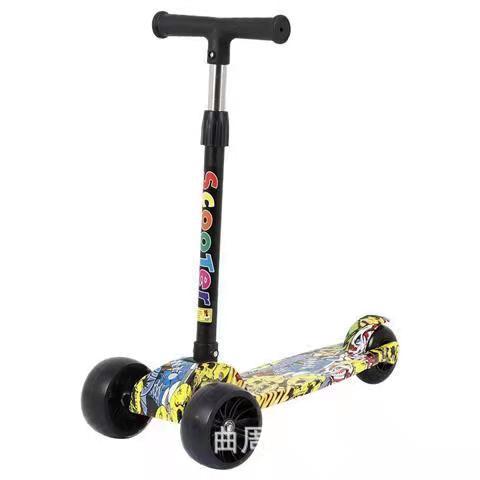 Manufacturers supply children's scooter three-wheeled graffiti flash car one-button folding portable scooter a generation of hair