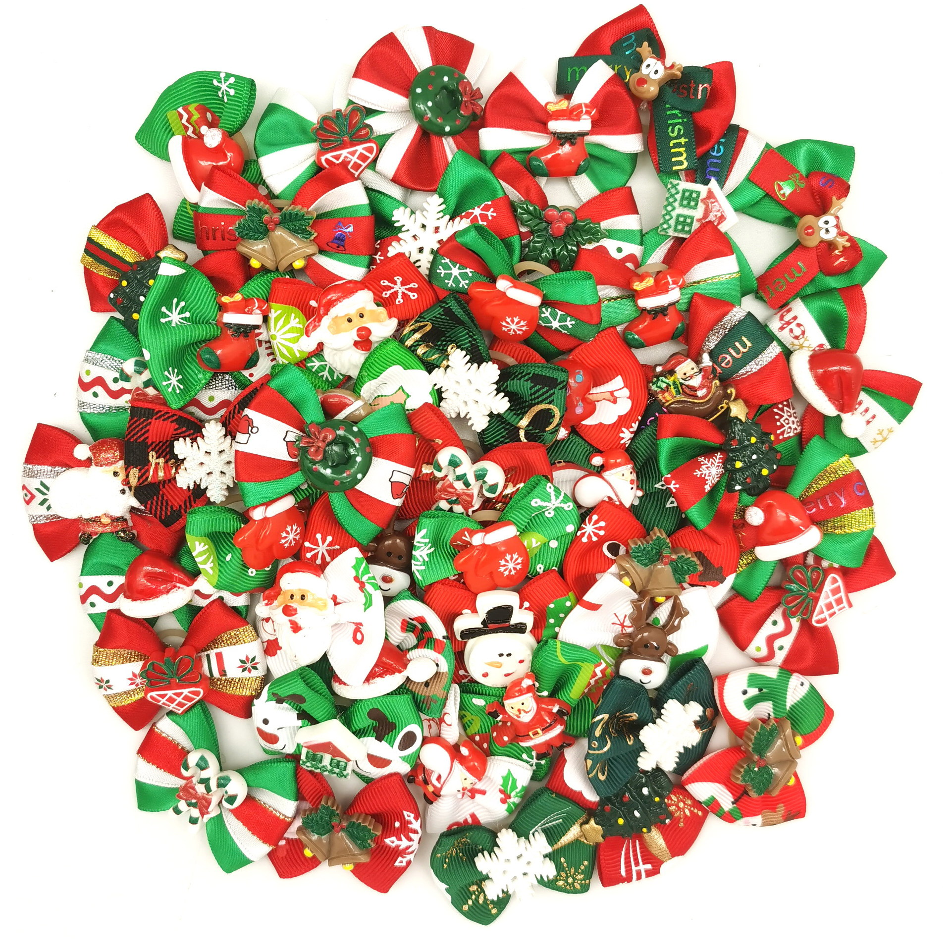 Amazon Hot Selling Christmas Pet Headwear Hair Flower Hairpin Hairpin Bow Rubber Tendon Christmas Curly Flower