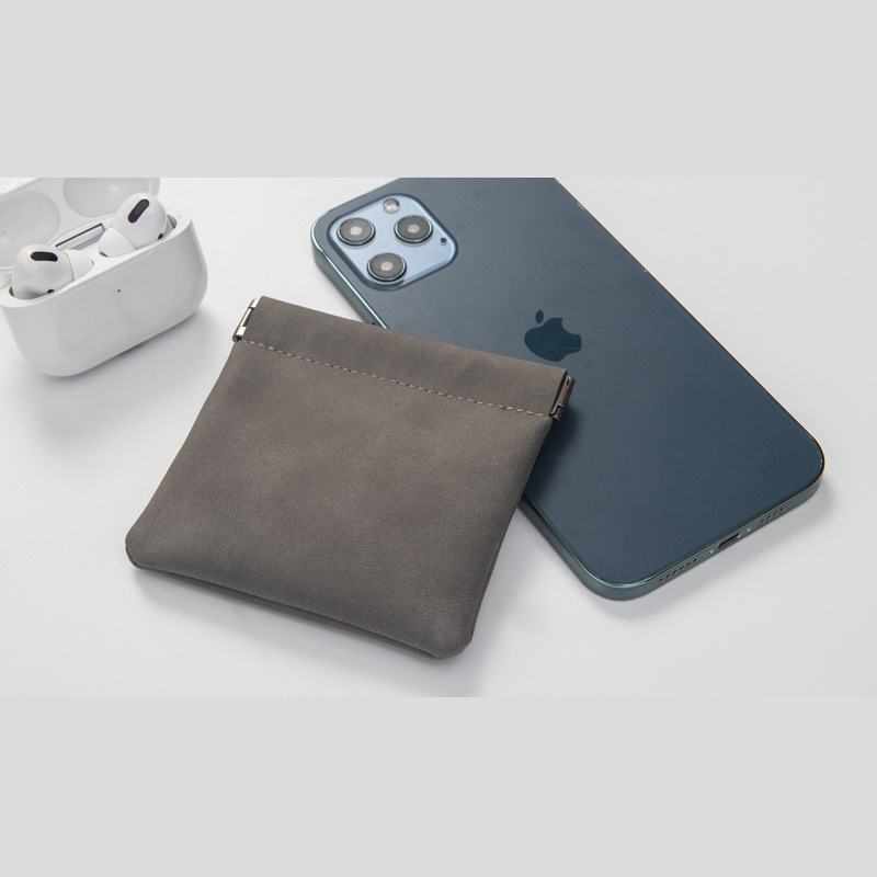 Spring-Loaded Earphone Pouch, Data Cable Storage Leather Case, Toy Wallet Storage Bag, Spring Clasp Bag, Self-Sealing Coin Purse