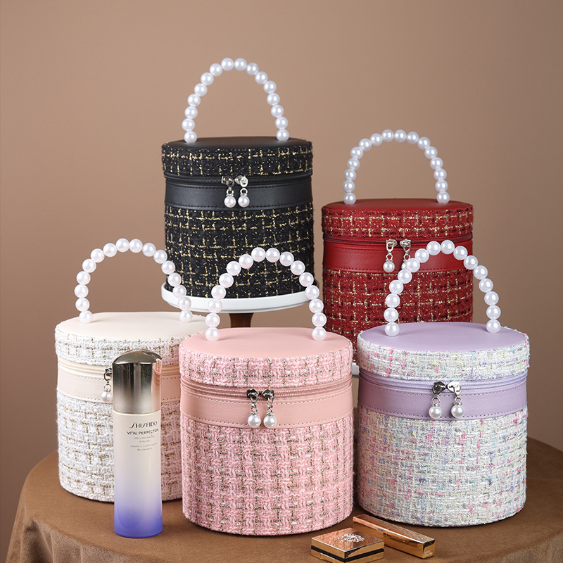 Factory Direct Sales light luxury Chanel style bucket bag large capacity cosmetic case storage box with hand gift wedding portable home