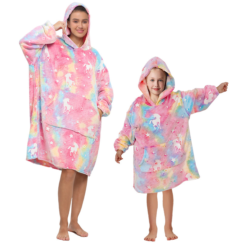 Flannel Luminous Nightgown, Family Fun, Cute, Soft and Comfortable, Thickened Pullover Nightgown, Lazy Pajamas, Home Clothes