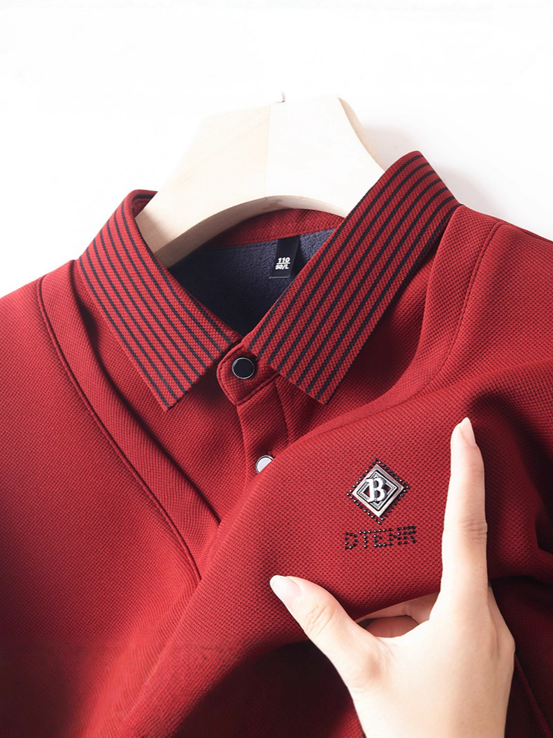 Popular Fake Two-Piece Velvet Shirt Collar Bottoming Shirt for Men 2025 Winter Middle-Aged Dad Thickeneded Warm Top T-Shirt