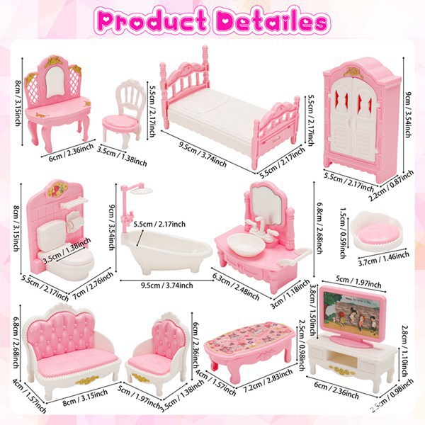 22 Pieces 1:12 Mini Home Educational Toys Bedroom Living Room Bathroom Combination Set
