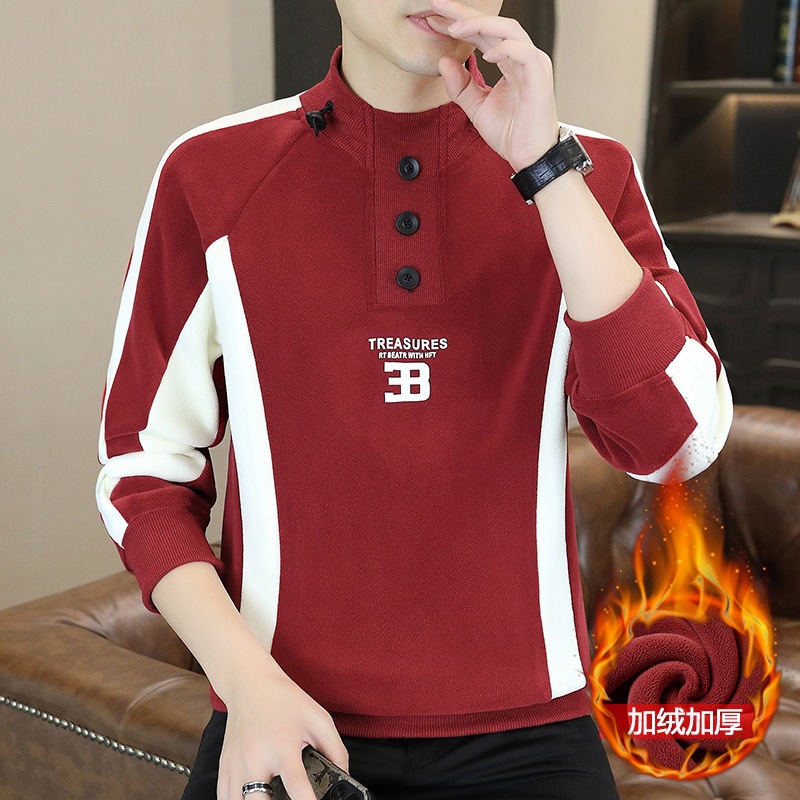 Teenagers' Autumn and Winter Main New Sweatshirt Style Casual Fleece High-Neck Sweatshirt for Men, Fleece-Lined and Thickened, Data Model, Ample Stock