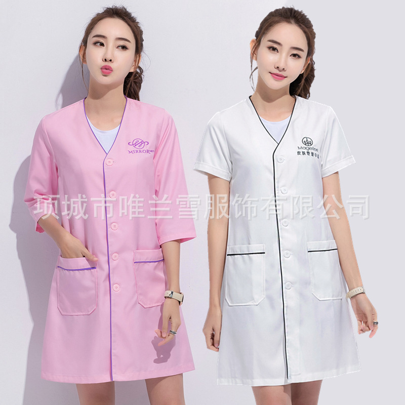 Beauty salon beautician work clothes female tattoo embroidery artist white gown micro-finishing Health Care clothes manicure skin management work clothes