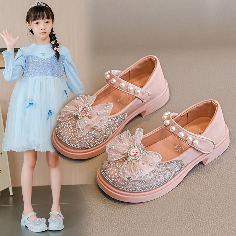 Children's Shoes Girls Princess Shoes Spring & Fall 2025 New Fashion Soft Bottom Little Girl Leather Shoes Rhinestone Baby Crystal Shoes